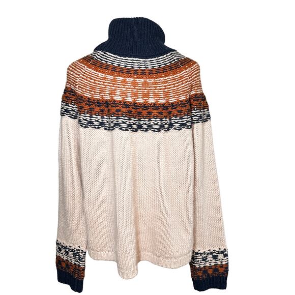 Madewell NEW Brookdale Fair Isle Turtleneck Sweater Alpaca Cream Navy Orange XXL - Picture 4 of 15